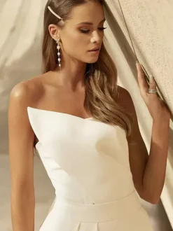 Ivory Bridal Jumpsuit 2026 Floor-Length A-Line Strapless Sleeveless Wedding Jumpsuit Free Customization