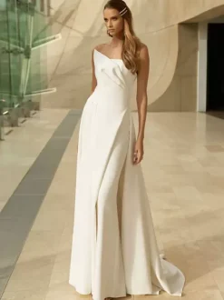 Ivory Bridal Jumpsuit 2026 Floor-Length A-Line Strapless Sleeveless Wedding Jumpsuit Free Customization