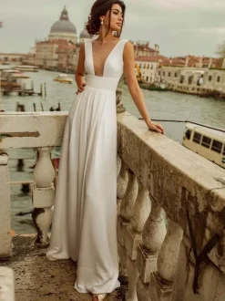 Ivory Bridal Jumpsuit 2026 Floor-Length A-Line V-Neck Sleeveless Wedding Jumpsuit Free Customization
