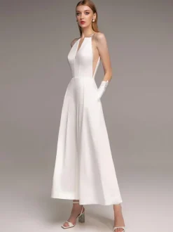Ivory Bridal Jumpsuit 2026 Pockets Ankle-Length A-Line V-Neck Sleeveless Wedding Jumpsuit Free Customization