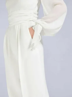 Ivory Bridal Jumpsuit 2026 Pockets Floor-Length A-Line Jewel Neck Long Sleeves Wedding Jumpsuit Free Customization