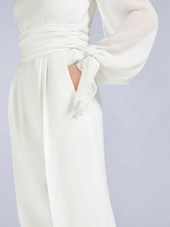 Ivory Bridal Jumpsuit 2026 Pockets Floor-Length A-Line Jewel Neck Long Sleeves Wedding Jumpsuit Free Customization
