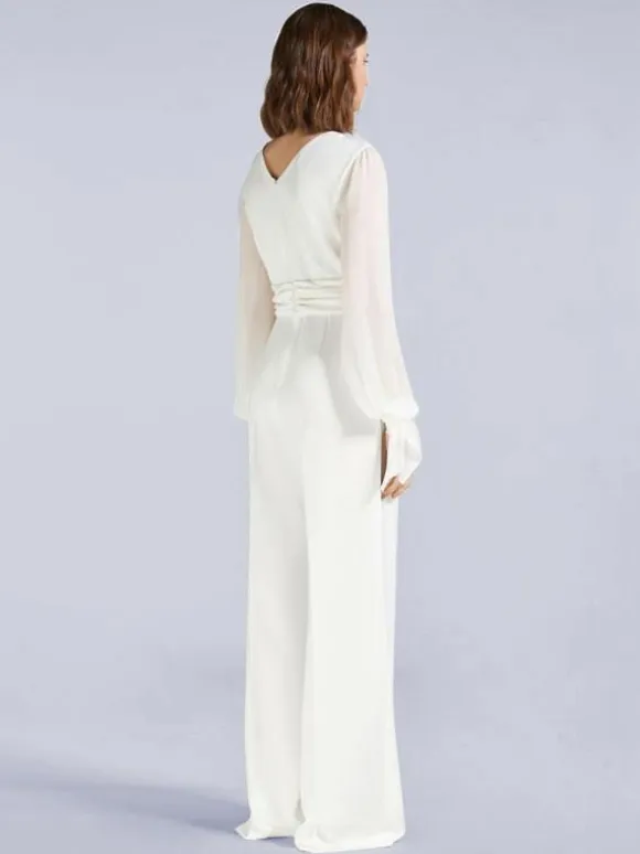 Ivory Bridal Jumpsuit 2026 Pockets Floor-Length A-Line Jewel Neck Long Sleeves Wedding Jumpsuit Free Customization