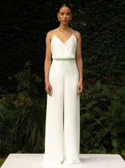 Ivory Bridal Jumpsuit Floor-Length A-Line V-Neck Sleeveless Free Customization