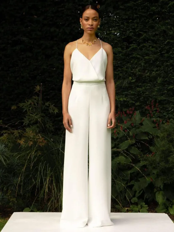 Ivory Bridal Jumpsuit Floor-Length A-Line V-Neck Sleeveless Free Customization