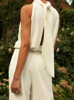 Ivory Bridal Jumpsuit Floor-Length A-Line Halter Sleeveless Free Customization