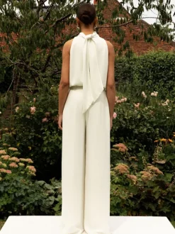 Ivory Bridal Jumpsuit Floor-Length A-Line Halter Sleeveless Free Customization