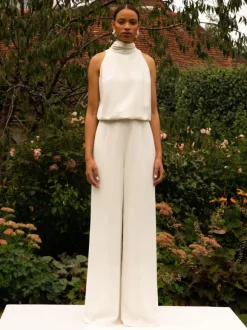 Ivory Bridal Jumpsuit Floor-Length A-Line Halter Sleeveless Free Customization