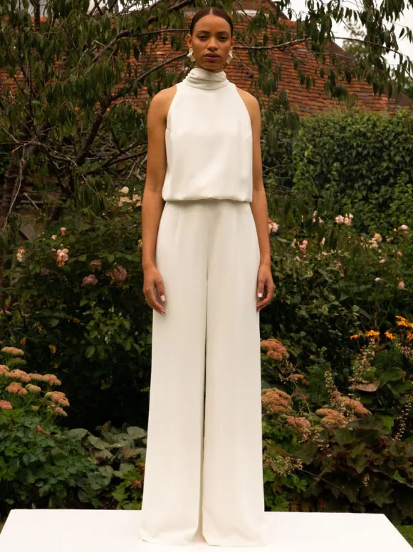 Ivory Bridal Jumpsuit Floor-Length A-Line Halter Sleeveless Free Customization