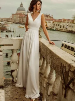 Ivory Bridal Jumpsuit Lace Floor-Length A-Line V-Neck Sleeveless Raised Waist Jumpsuit