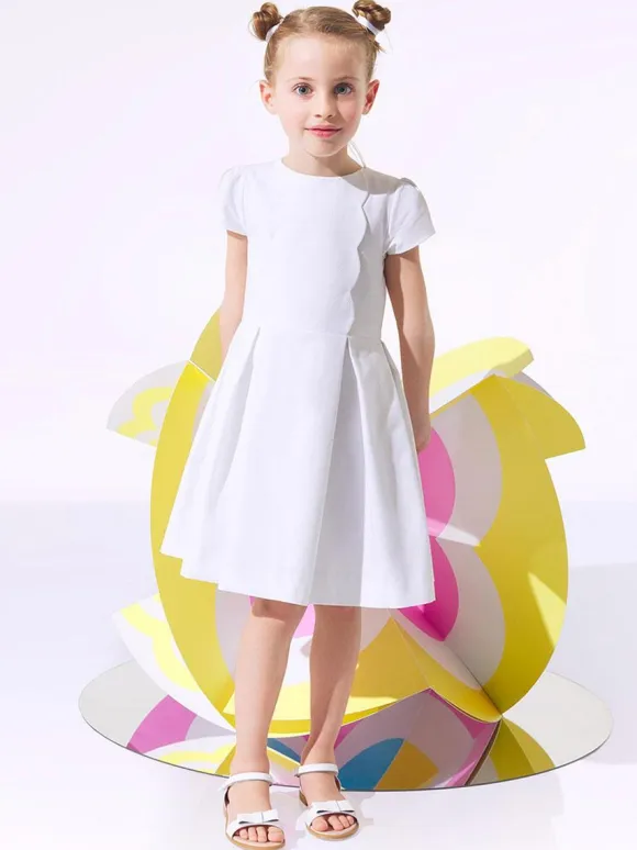 Ivory Cute Short Sleeves Wedding Flower Girl Dress Formal Party Dress