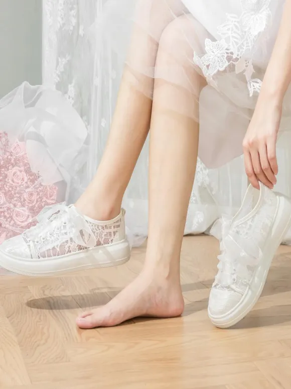 Ivory Flat Bridal Shoes Lace Up Wedding Shoes