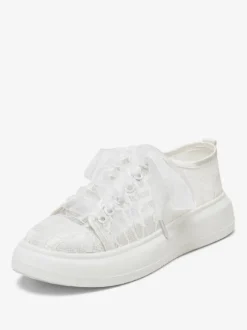 Ivory Flat Bridal Shoes Lace Up Wedding Shoes