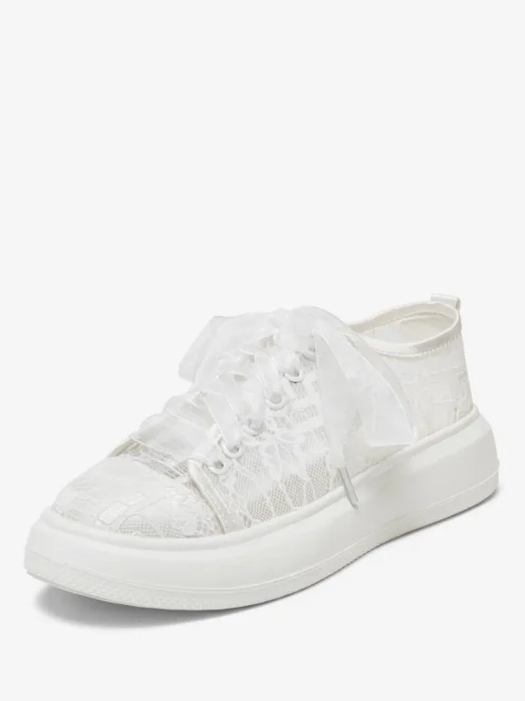 Ivory Flat Bridal Shoes Lace Up Wedding Shoes