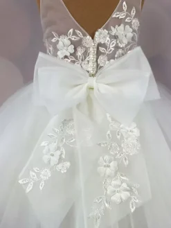Ivory Flower Girl Dress Lace Bows Jewel Neck Sleeveless Kids Birthday Party Dresses