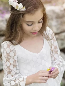 Ivory Flower Girl Dresses Jewel Neck Long Sleeves Lace Kids Party Dresses