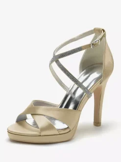 Ivory High Heel Wedding Shoes Open Toe Rhinestones Cirss Corss Bridal Shoes
