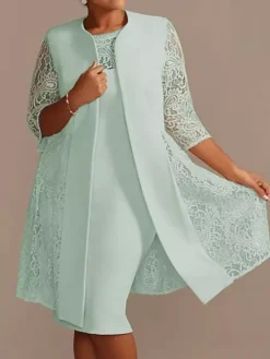 Ivory Mother Dress Lace Satin Half Sleeves Overcoat Jewel Neck Sleeveless Sheath Short Wedding Guest Dresses Outfit Free Customization