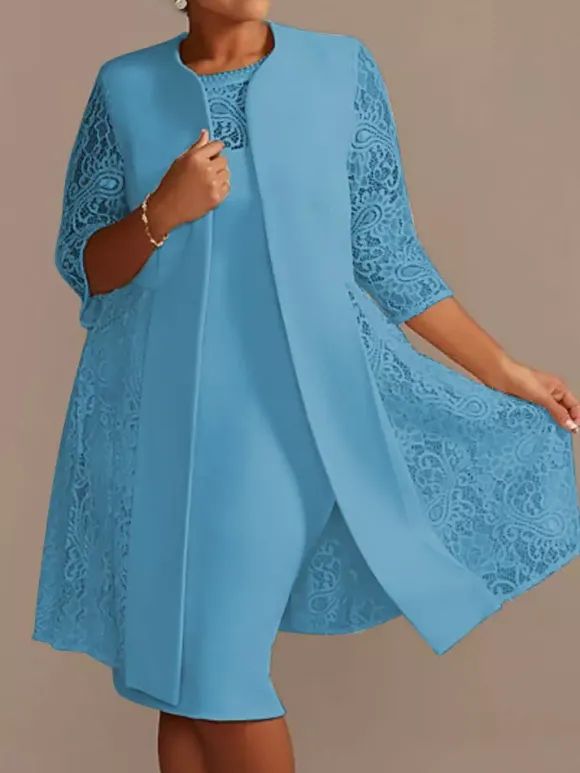 Ivory Mother Dress Lace Satin Half Sleeves Overcoat Jewel Neck Sleeveless Sheath Short Wedding Guest Dresses Outfit Free Customization