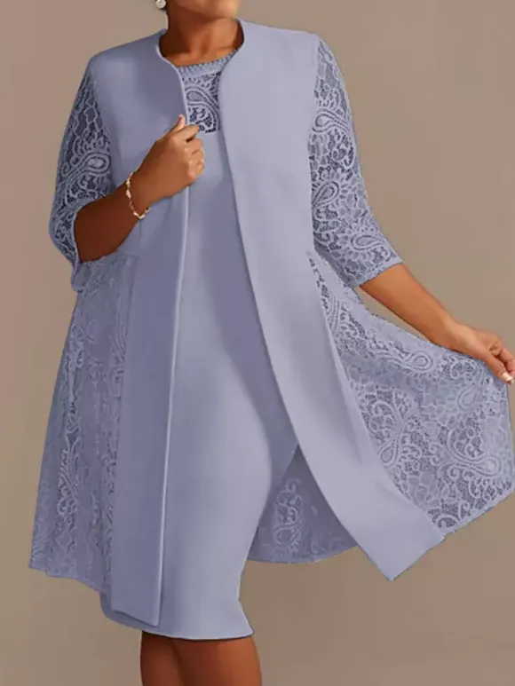 Ivory Mother Dress Lace Satin Half Sleeves Overcoat Jewel Neck Sleeveless Sheath Short Wedding Guest Dresses Outfit Free Customization
