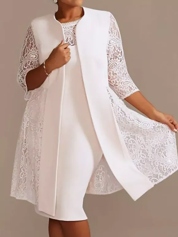 Ivory Mother Dress Lace Satin Half Sleeves Overcoat Jewel Neck Sleeveless Sheath Short Wedding Guest Dresses Outfit Free Customization