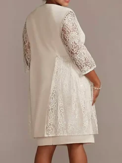 Ivory Mother Dress Lace Satin Half Sleeves Overcoat Jewel Neck Sleeveless Sheath Short Wedding Guest Dresses Outfit Free Customization