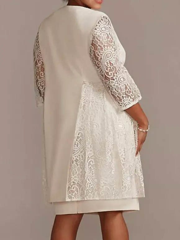 Ivory Mother Dress Lace Satin Half Sleeves Overcoat Jewel Neck Sleeveless Sheath Short Wedding Guest Dresses Outfit Free Customization