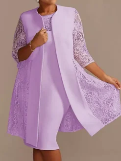 Ivory Mother Dress Lace Satin Half Sleeves Overcoat Jewel Neck Sleeveless Sheath Short Wedding Guest Dresses Outfit Free Customization