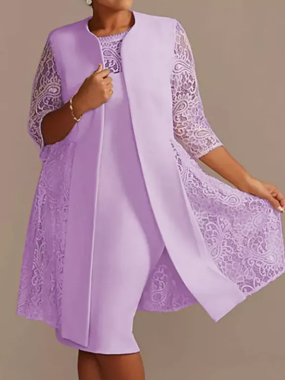 Ivory Mother Dress Lace Satin Half Sleeves Overcoat Jewel Neck Sleeveless Sheath Short Wedding Guest Dresses Outfit Free Customization