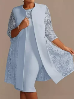 Ivory Mother Dress Lace Satin Half Sleeves Overcoat Jewel Neck Sleeveless Sheath Short Wedding Guest Dresses Outfit Free Customization