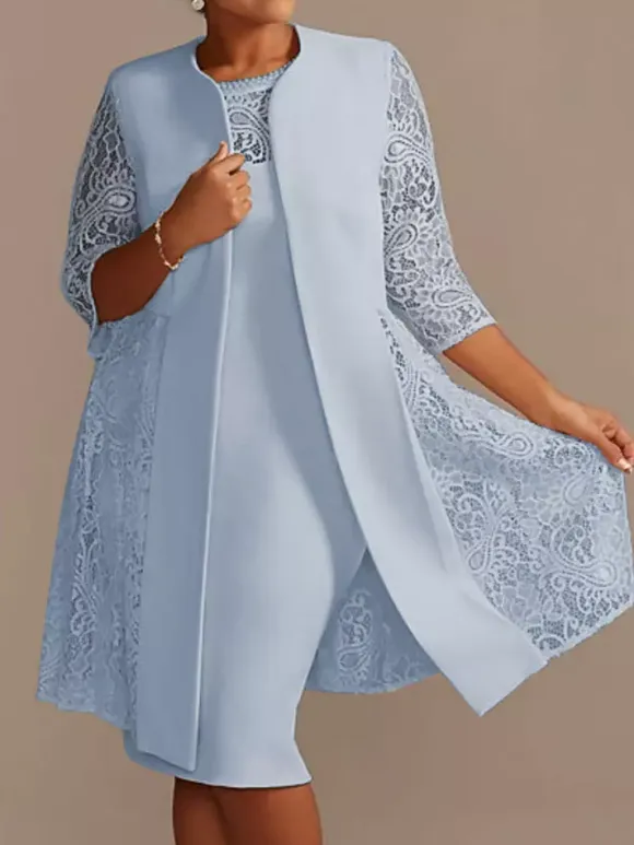 Ivory Mother Dress Lace Satin Half Sleeves Overcoat Jewel Neck Sleeveless Sheath Short Wedding Guest Dresses Outfit Free Customization