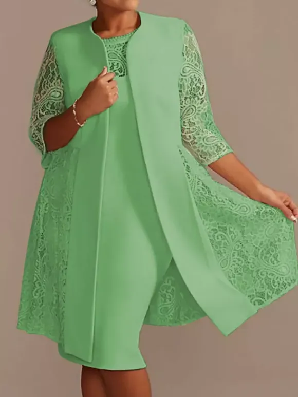Ivory Mother Dress Lace Satin Half Sleeves Overcoat Jewel Neck Sleeveless Sheath Short Wedding Guest Dresses Outfit Free Customization