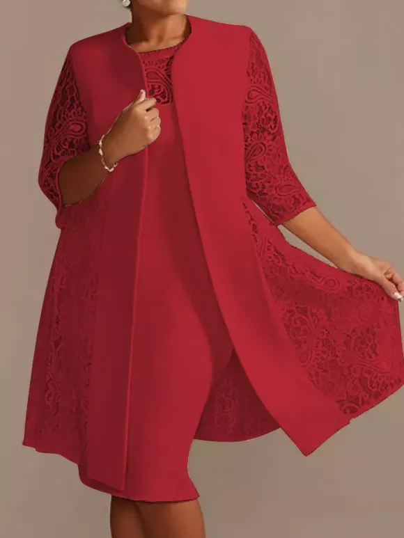 Ivory Mother Dress Lace Satin Half Sleeves Overcoat Jewel Neck Sleeveless Sheath Short Wedding Guest Dresses Outfit Free Customization