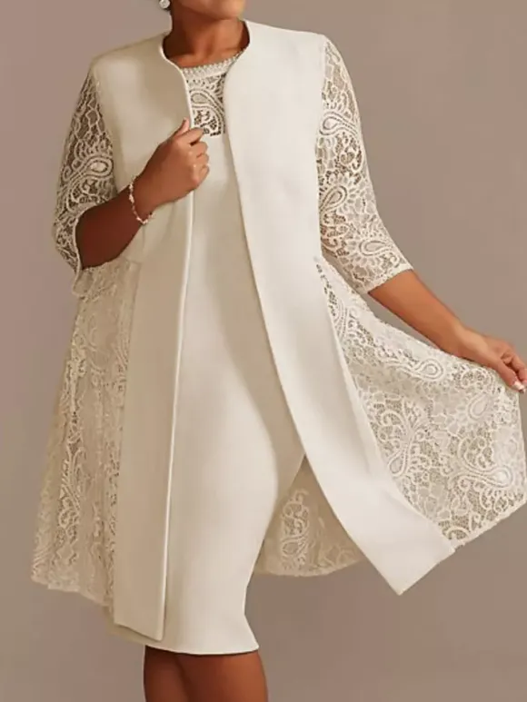 Ivory Mother Dress Lace Satin Half Sleeves Overcoat Jewel Neck Sleeveless Sheath Short Wedding Guest Dresses Outfit Free Customization