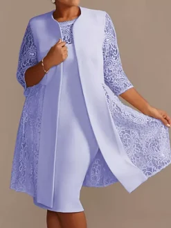 Ivory Mother Dress Lace Satin Half Sleeves Overcoat Jewel Neck Sleeveless Sheath Short Wedding Guest Dresses Outfit Free Customization