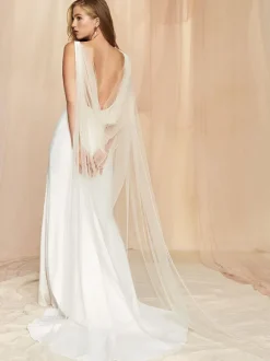 Ivory Simple Mermaid Causal Wedding Dress Sheath Square Neckline Sleeveless Backless Stretch Crepe Tulle Bridal Gowns Free Customization