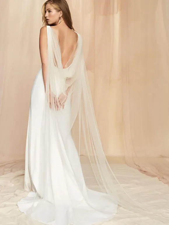Ivory Simple Mermaid Causal Wedding Dress Sheath Square Neckline Sleeveless Backless Stretch Crepe Tulle Bridal Gowns Free Customization