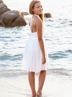 Ivory Sweet Sleeveless Wedding Flower Girl Dress Kids Social Party Dress