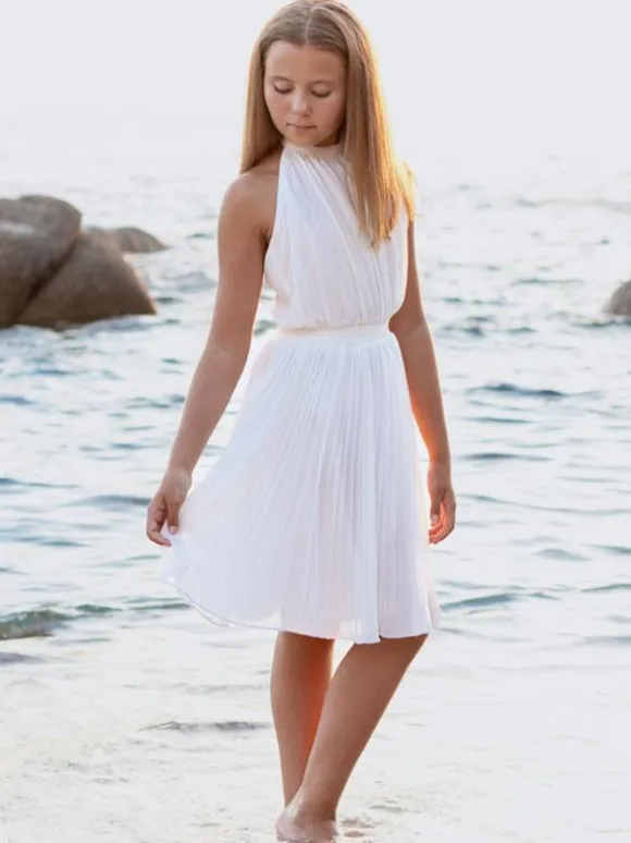 Ivory Sweet Sleeveless Wedding Flower Girl Dress Kids Social Party Dress