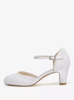 Ivory Vintage Wedding Shoes Round Toe Chunky Heel Bridal Shoes