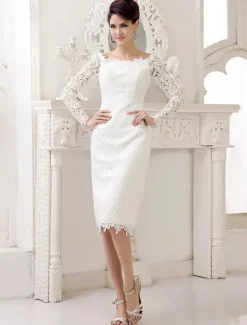 Ivory Wedding Dress Lace Long Sleeve Knee Length Bridal Dress Free Customization
