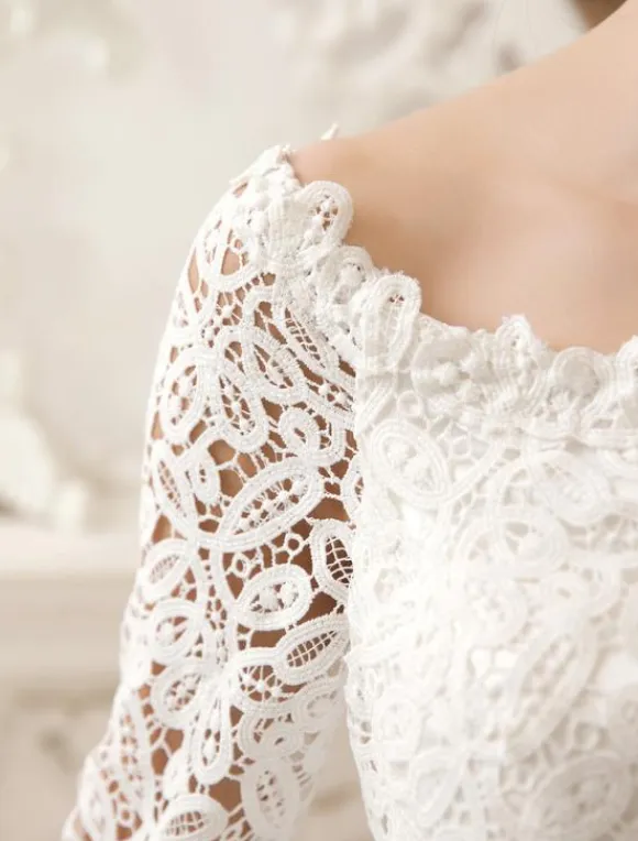 Ivory Wedding Dress Lace Long Sleeve Knee Length Bridal Dress Free Customization