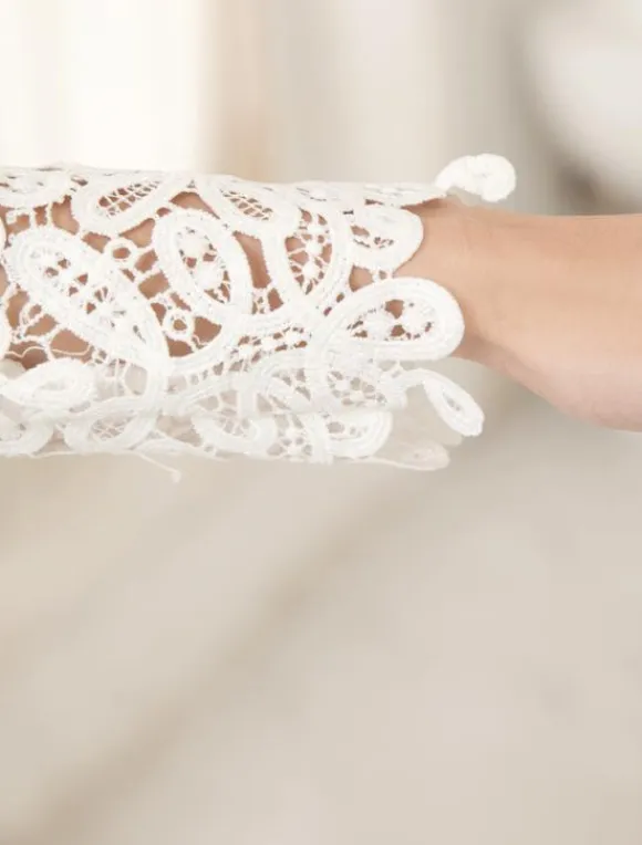 Ivory Wedding Dress Lace Long Sleeve Knee Length Bridal Dress Free Customization