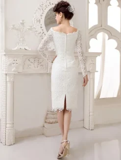 Ivory Wedding Dress Lace Long Sleeve Knee Length Bridal Dress Free Customization