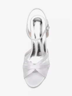 Ivory Wedding Shoes Satin Mesh Open Toe Kitten Heel Bridal Wedding Guest Shoes