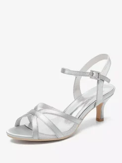 Ivory Wedding Shoes Satin Mesh Open Toe Kitten Heel Bridal Wedding Guest Shoes