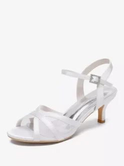 Ivory Wedding Shoes Satin Mesh Open Toe Kitten Heel Bridal Wedding Guest Shoes