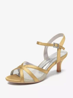 Ivory Wedding Shoes Satin Mesh Open Toe Kitten Heel Bridal Wedding Guest Shoes