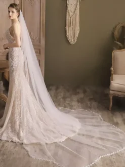 Ivory Wedding Veils One-Tier Tulle Finished Edge Waterfall Long Bridal Veil