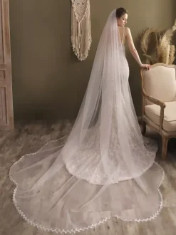 Ivory Wedding Veils One-Tier Tulle Finished Edge Waterfall Long Bridal Veil